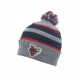 KNIT FOLD OVER POM-POM BEANIE - Heather/Navy/Red - JET
